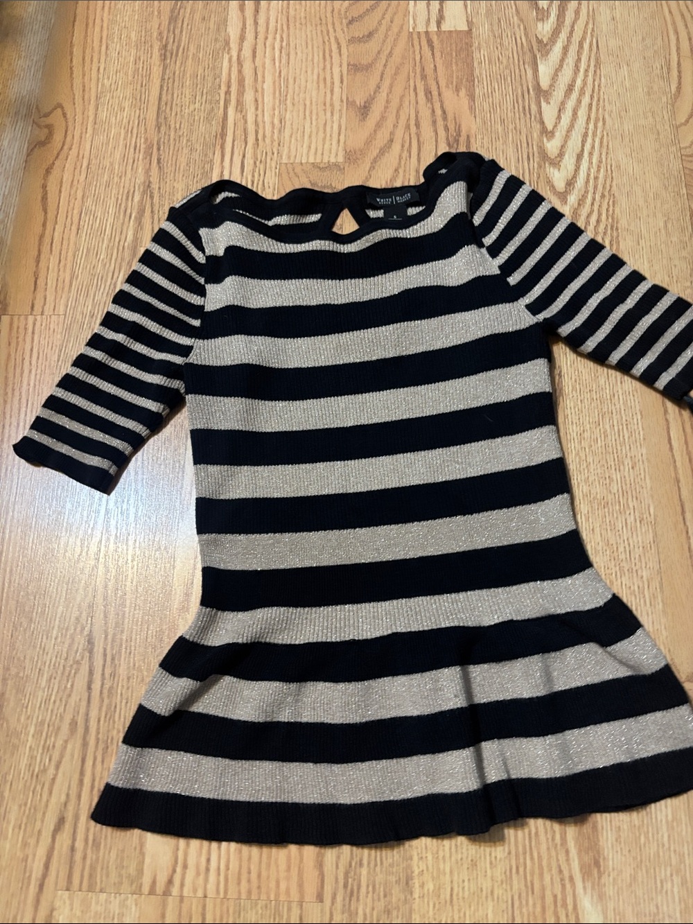 White House Black Market Black & Gold Striped Knit Top
